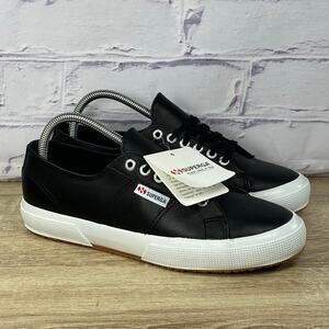 Superga Black Leather Sneakers 2750 Nappa Women's 8.5 Men's 7 Casual Shoes NEW